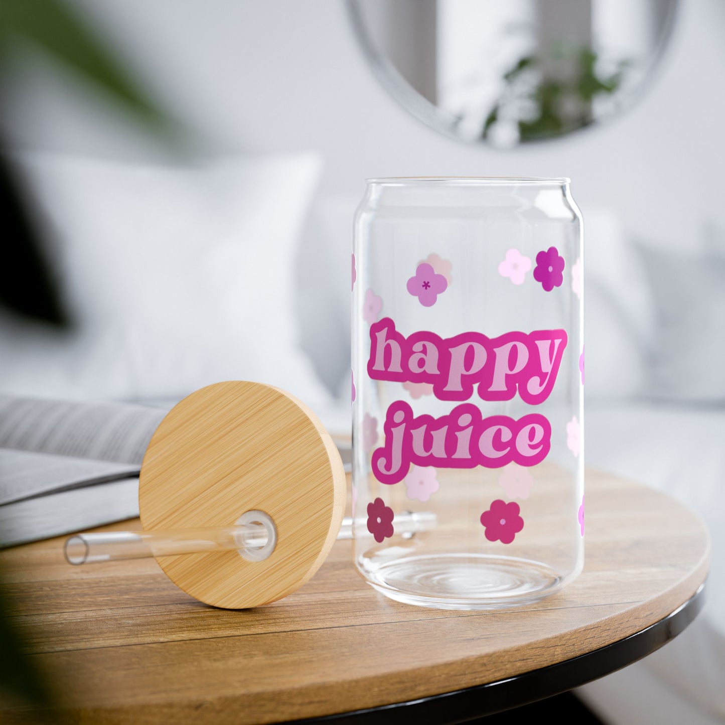 Happy Juice Glass Cup, Pink 16oz