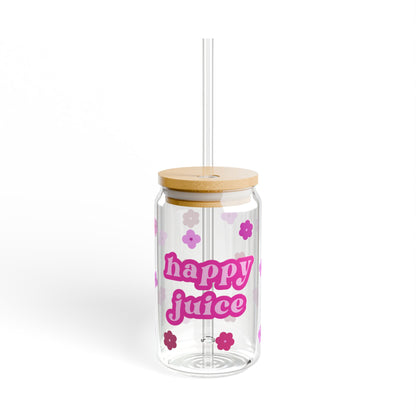 Happy Juice Glass Cup, Pink 16oz