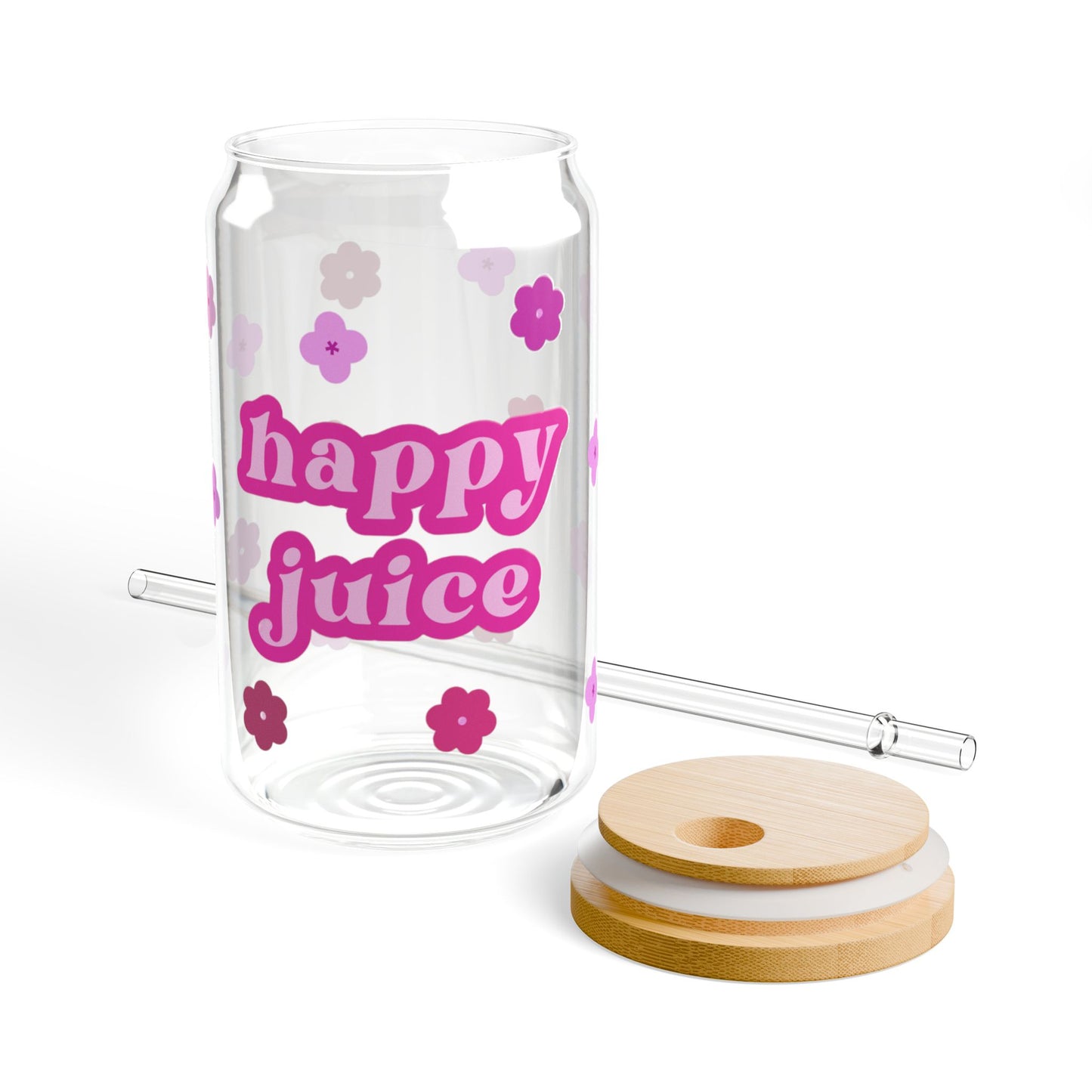 Happy Juice Glass Cup, Pink 16oz